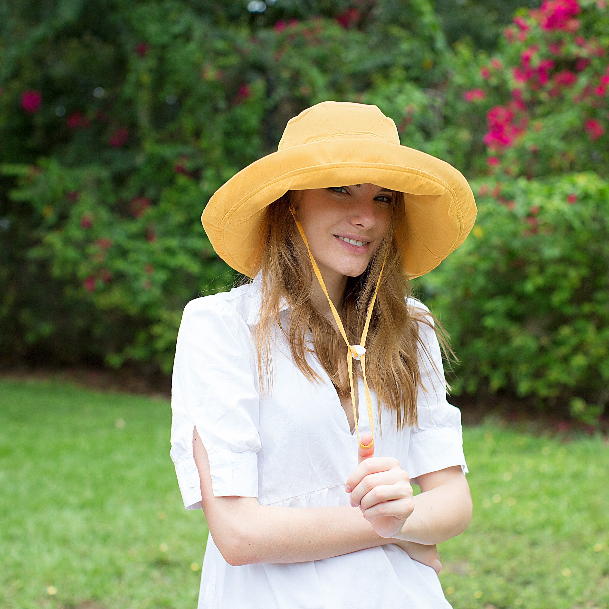 Adjustable Size Womens to Fit All Heads Soft Brim Floppy Extra Wide Brimmed Bucket Hat for Women All Season Foldable Hat for Ladies Yellow - Image 3